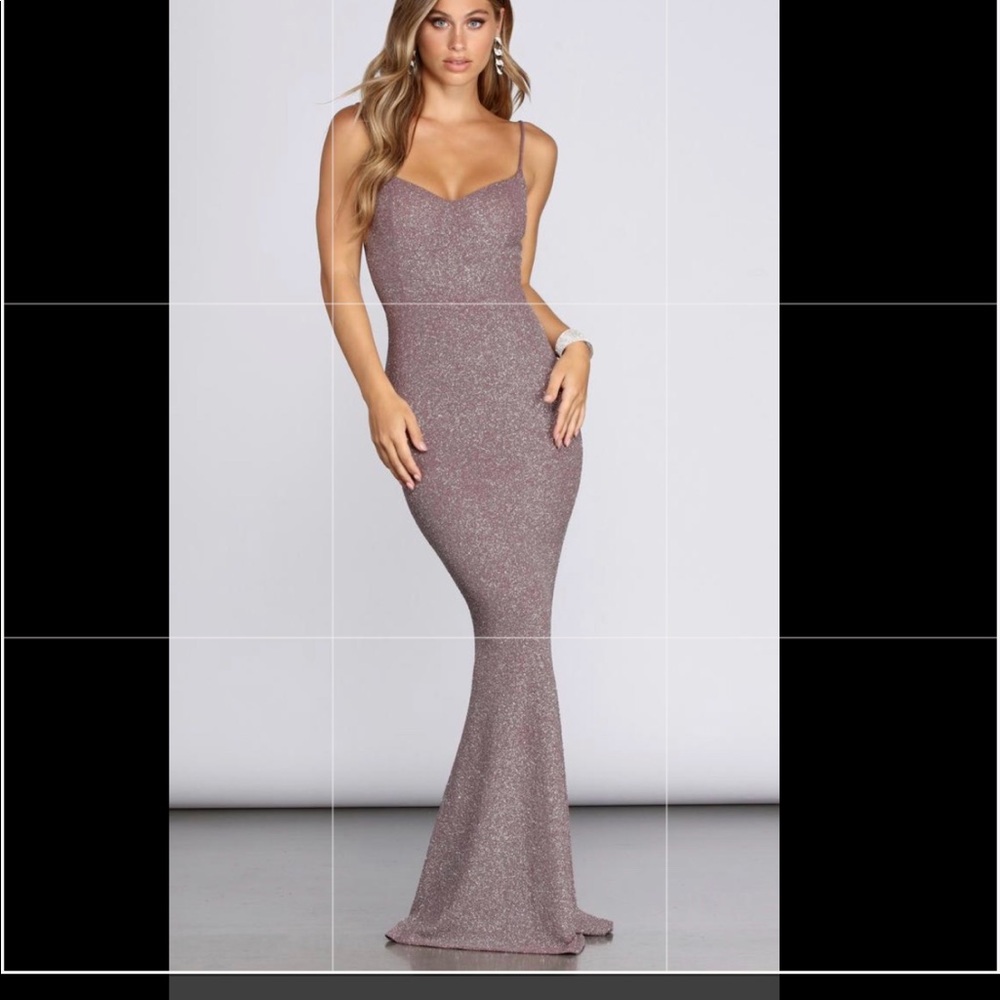 WORN ONCE purple glitter floor length gown sz S